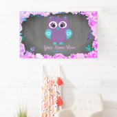 紫のティール（緑がかった色）フクロウの女の子バックドランドデザートテーブルサイン 横断幕 (インサイチュ)