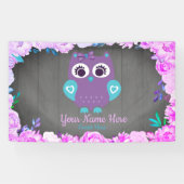 紫のティール（緑がかった色）フクロウの女の子バックドランドデザートテーブルサイン 横断幕 (横)