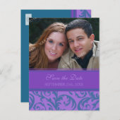 紫のティール(緑がかった色)写真Save the Date 結婚's Postcard 案内ポストカード (正面/裏面)