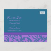 紫のティール(緑がかった色)写真Save the Date 結婚's Postcard 案内ポストカード (裏面)