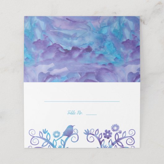 紫のティール(緑がかった色)水彩折り畳まれた生活の木 プレイスカード (外部開封)