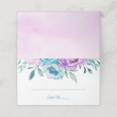 紫のティール（緑がかった色）水色フローラ折り畳み プレイスカード (外部開封)