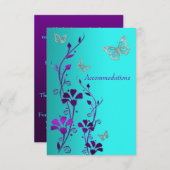 紫のティール（緑がかった色）銀フローラ、蝶の囲い エンクロージャーカード (正面/裏面)