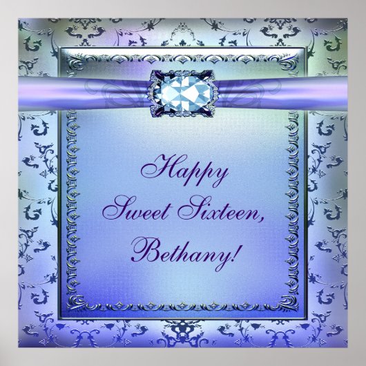 紫のティール(緑がかった色)Sweet sixteenパーティーバナー ポスター (正面)