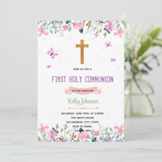 紫のテーマバタフライ洗礼の招待 サンキューカード (スタンド正面)