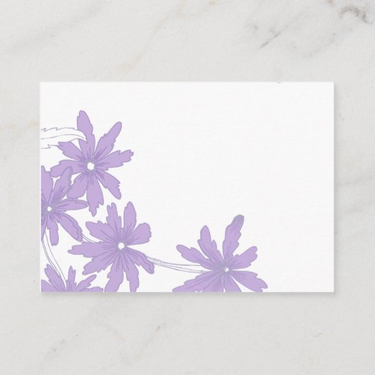 紫のデイジーがホワイトウェディングレセプションカードに エンクロージャーカード (裏面)
