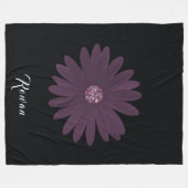 紫のデイジーと黒のグリッター フリースブランケット (正面(横))