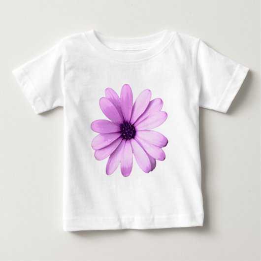 紫のデイジーのストライプ柄 ベビーTシャツ (正面)