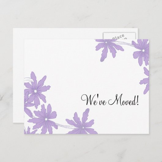 紫のデイジーの住所変更のお知らせ 案内ポストカード (正面/裏面)