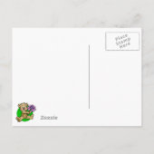 紫のデイジーを保持するテディベア日付を保存 案内ポストカード (裏面)