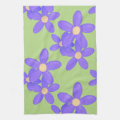 紫のデイジーグリーンレトロ花キッチンタオル キッチンタオル (縦)