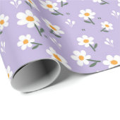 紫のデイジー植物性かわいいパターン ラッピングペーパー (ロールコーナー)