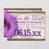 紫のデイジー素朴ウッド日付はがきを保存 案内ポストカード (正面/裏面)