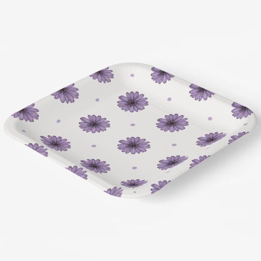 紫のデイジー花水玉模様おもしろい植物紙 ペーパープレート (傾斜あり)