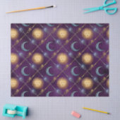 紫のデコパージュの太陽と月のパターン 薄葉紙 (クラフト)