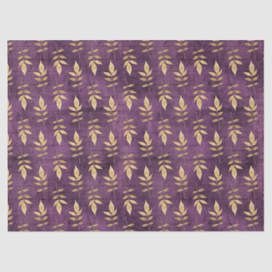 紫のデコペ葉ー上の金属金ゴールド 薄葉紙 (正面)