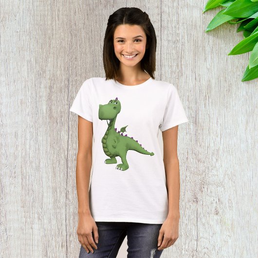 紫のトゲを持つ緑の恐竜キャラクター Tシャツ