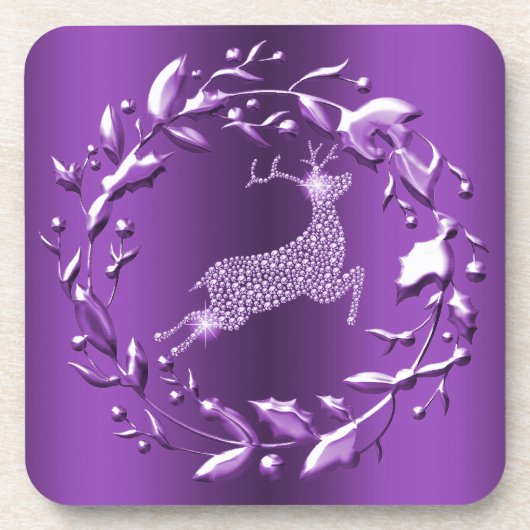 紫のトナエレガントリアとリースのクリスマス コースター (正面)