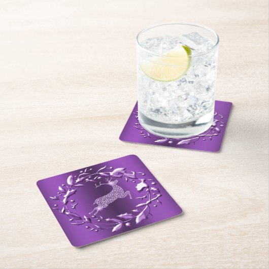 紫のトナエレガントリアとリースのクリスマス スクエアペーパーコースター (インサイチュ)