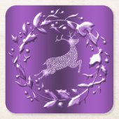 紫のトナエレガントリアとリースのクリスマス スクエアペーパーコースター (正面)