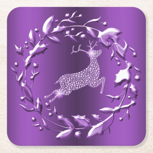 紫のトナエレガントリアとリースのクリスマス スクエアペーパーコースター (正面)