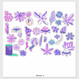 紫のトリップ（幻覚体験）のようなサイケデリックキノコの花 シール