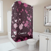 紫のトリップ（幻覚体験）のようなピンク絵を描（ばちゃばちゃ）跳ねるのスプラッシュドロップ シャワーカーテン (インサイチュ)