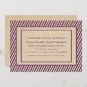 紫のトレンディーストライプの保存日付招待状 セーブザデート (正面/裏面)