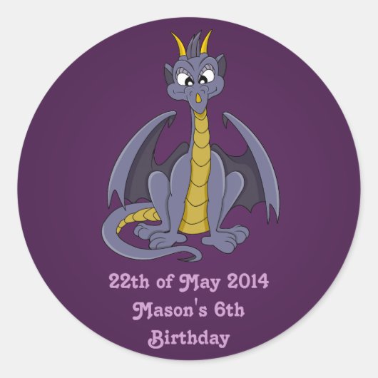 紫のドラゴンの漫画のシール ラウンドシール (正面)