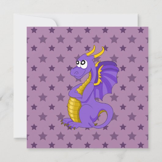 紫のドラゴンの漫画の誕生日プリント招待状 招待状 (裏面)