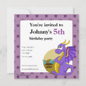 紫のドラゴンの漫画の誕生日プリント招待状 招待状 (正面)