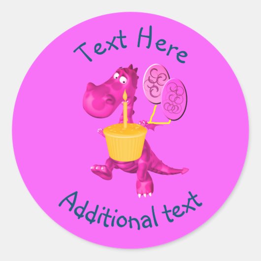 紫のドラゴンカップケーキバルーンパーソナライズされた ラウンドシール (正面)