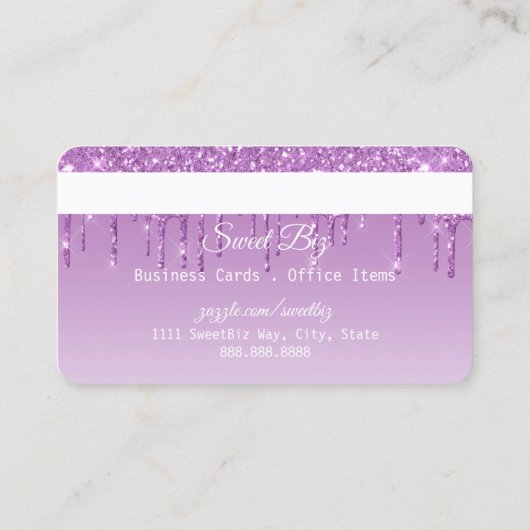 紫のドリップグリッタールッククレジットカード 名刺 (裏面)