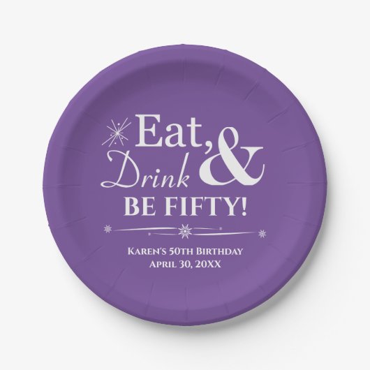 紫のドリンク50食べ歳から50誕生日 ペーパープレート (正面)