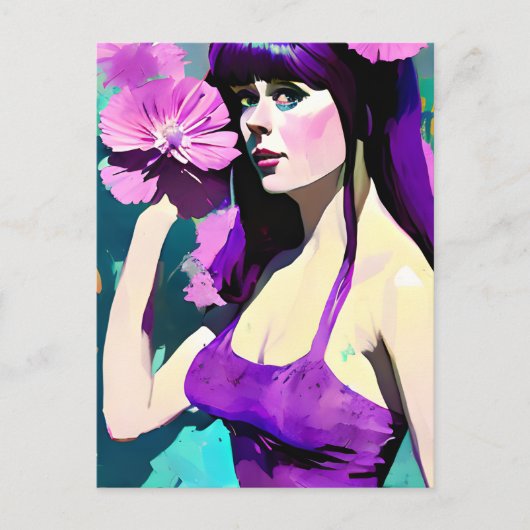紫のドレスの女性 ポストカード (正面)