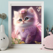 紫のドレスを着たかわいい子猫の花柄アート保育園 ポスター