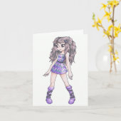 紫のドレスを着た女の子と母の日のカード カード (黄色い花)