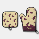 紫のナスの黄色 鍋つかみ&鍋敷きセット (正面)