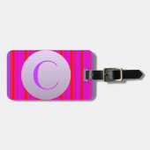 紫のネオンストライプレッドとモノグラムをカスタム含む ラゲッジタグ (正面横)