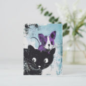 紫のネズミを頭に乗せた黒猫 ポストカード (スタンド正面)