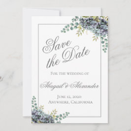 紫のハイドランジアとユーカリのSave The Dateカード セーブザデート