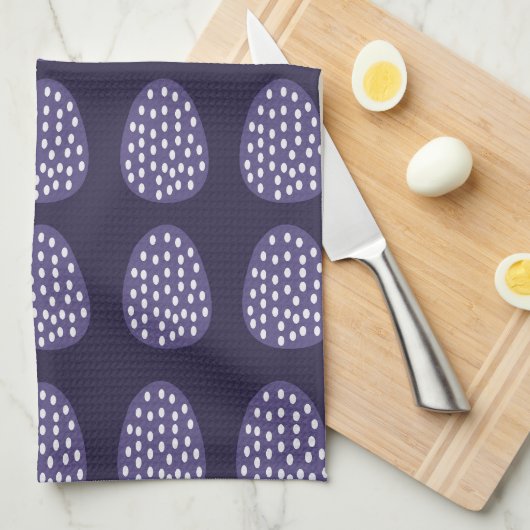 紫のハッピーイースター卵パターン キッチンタオル (四つ折り)