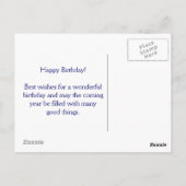 紫のハッピーバースデーとメッセージ ポストカード (裏面)