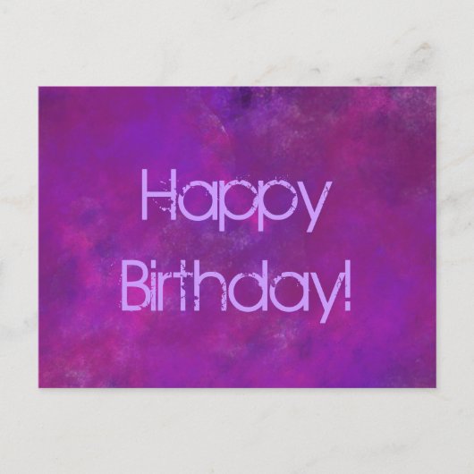 紫のハッピーバースデーとメッセージ ポストカード (正面)
