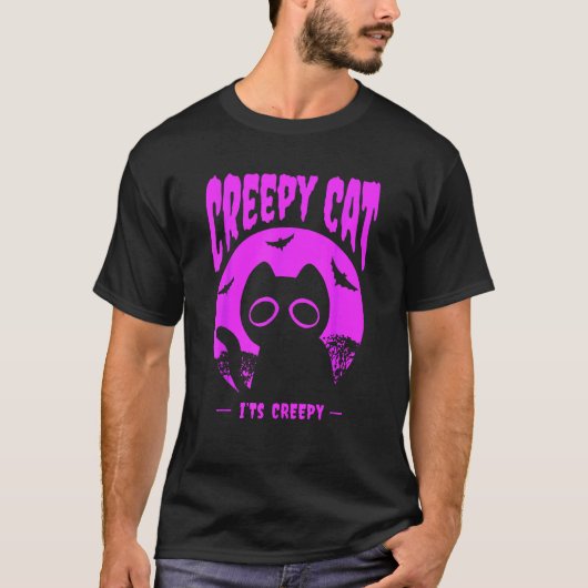 紫のハロウィン 猫 コウモリ Tシャツ (正面)