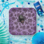 紫のハロウィーンスパイダーウェブ ペーパープレート (パーティー)