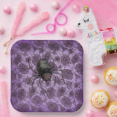 紫のハロウィーンスパイダーウェブ ペーパープレート (パーティー)