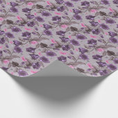 紫のハンドベルとピンクの蝶のパターン ラッピングペーパー (角)