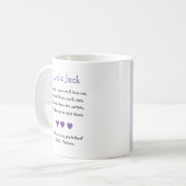 紫のハートが私のゴッドファーザーの詩の写真になる コーヒーマグカップ (正面左)