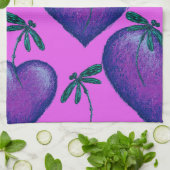 紫のハートとトンボ キッチンタオル (折り畳み)